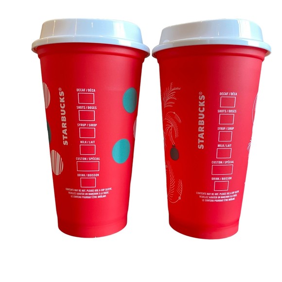 Starbucks 16oz Red Holiday 2022 Hot Cups Set of 2 w/ Lids - Picture 2 of 4